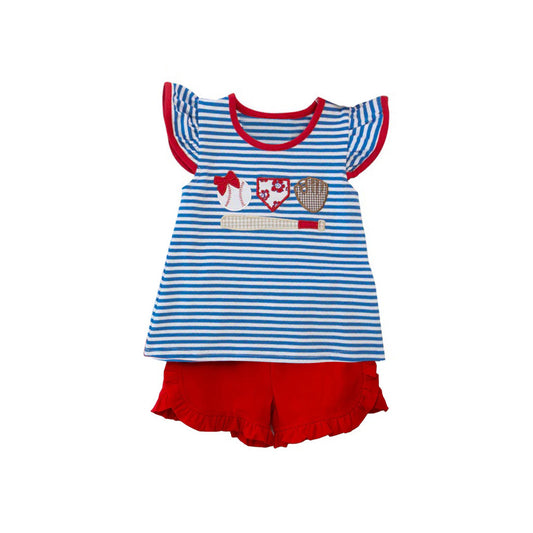 pre -orderbaseball stripe print flying Sleeve girl set GSSO2348