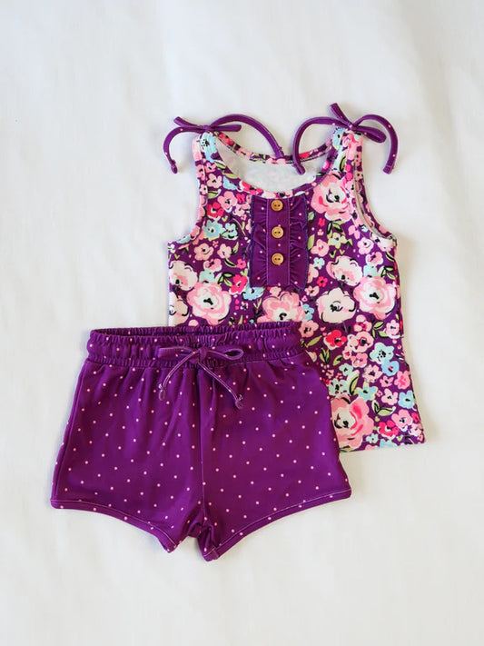 pre -order purple flowers  print girl set GSSO2358