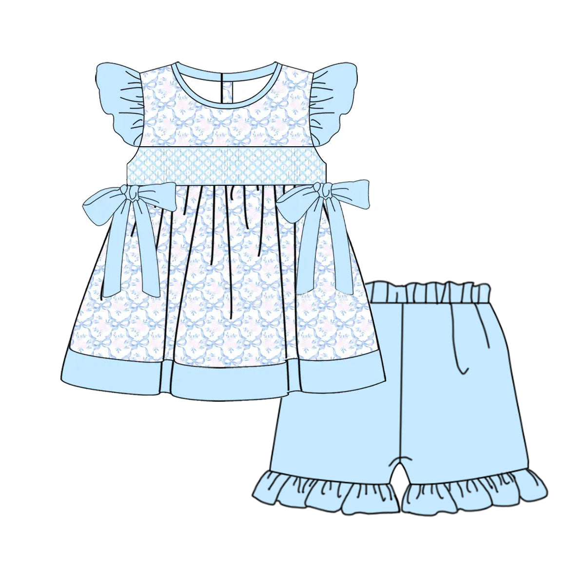 pre -order blue bows print girl dress GSSO2367
