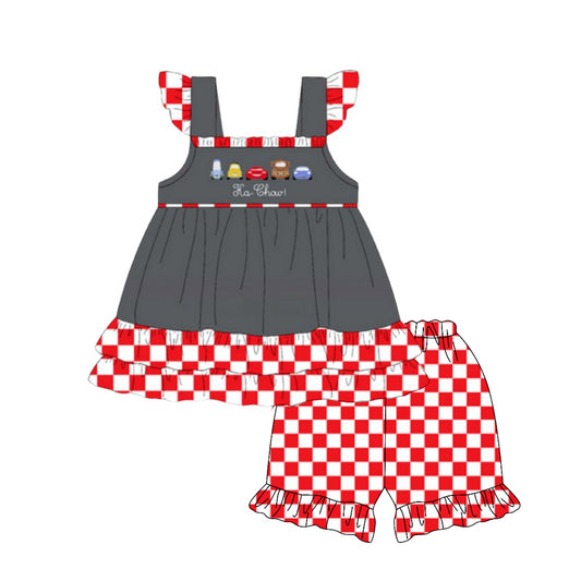 pre -order cartoon plaid Pattern print girl set GSSO2493