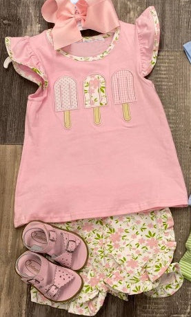 pre -order pink flowers ice scream print girl set GSSO2508