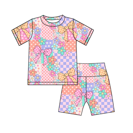 pre -order colorful plaid bows print girl set GSSO2509