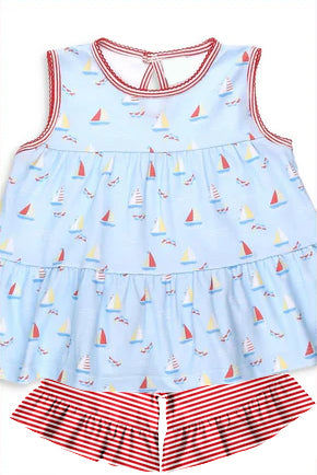 pre -order sailing boat sleeveless print girl set GSSO2513