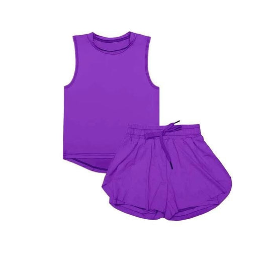 pre -order purple solid sleeveless print girl set GSD2573