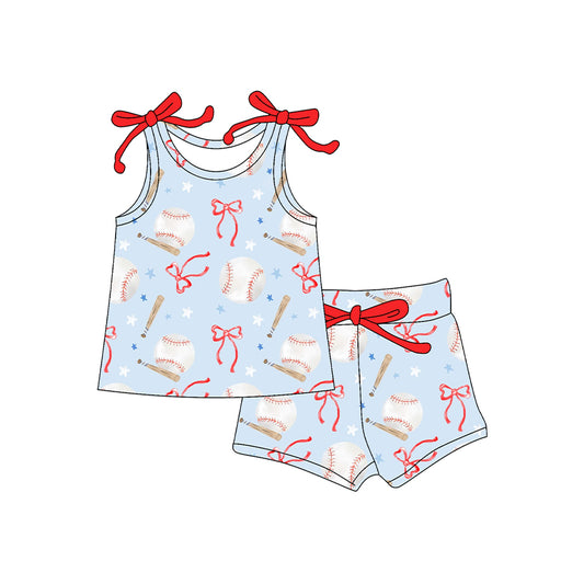 pre -order Blue baseball bows girl set GSSO2586