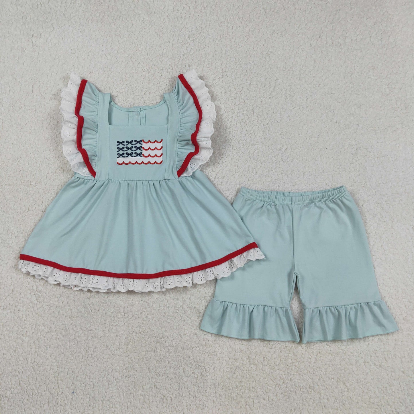 4th of July flag flutter sleeve Girls Set GSSO2926