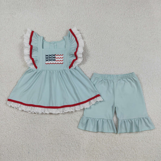 4th of July flag flutter sleeve Girls Set GSSO2926