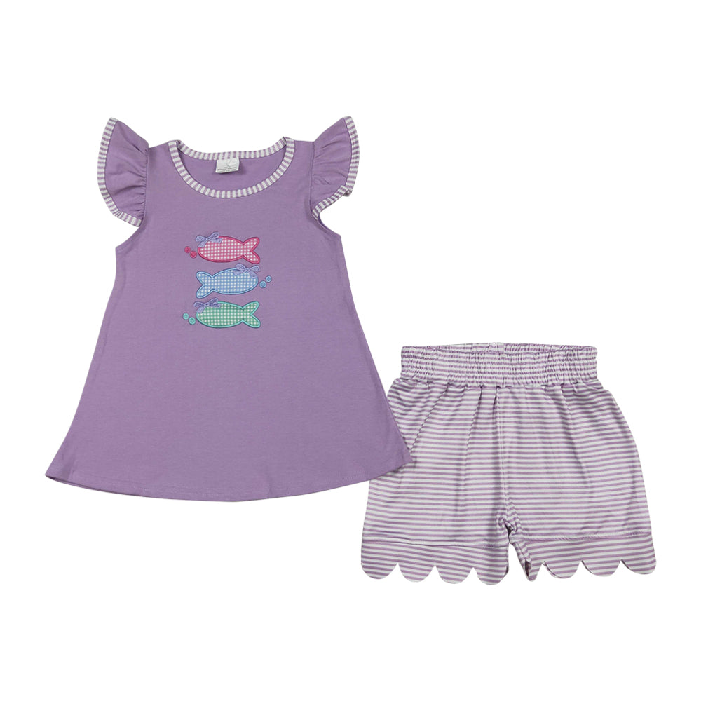 Purple embroidered crocodile scalloped edges Girls Set GSSO3242
