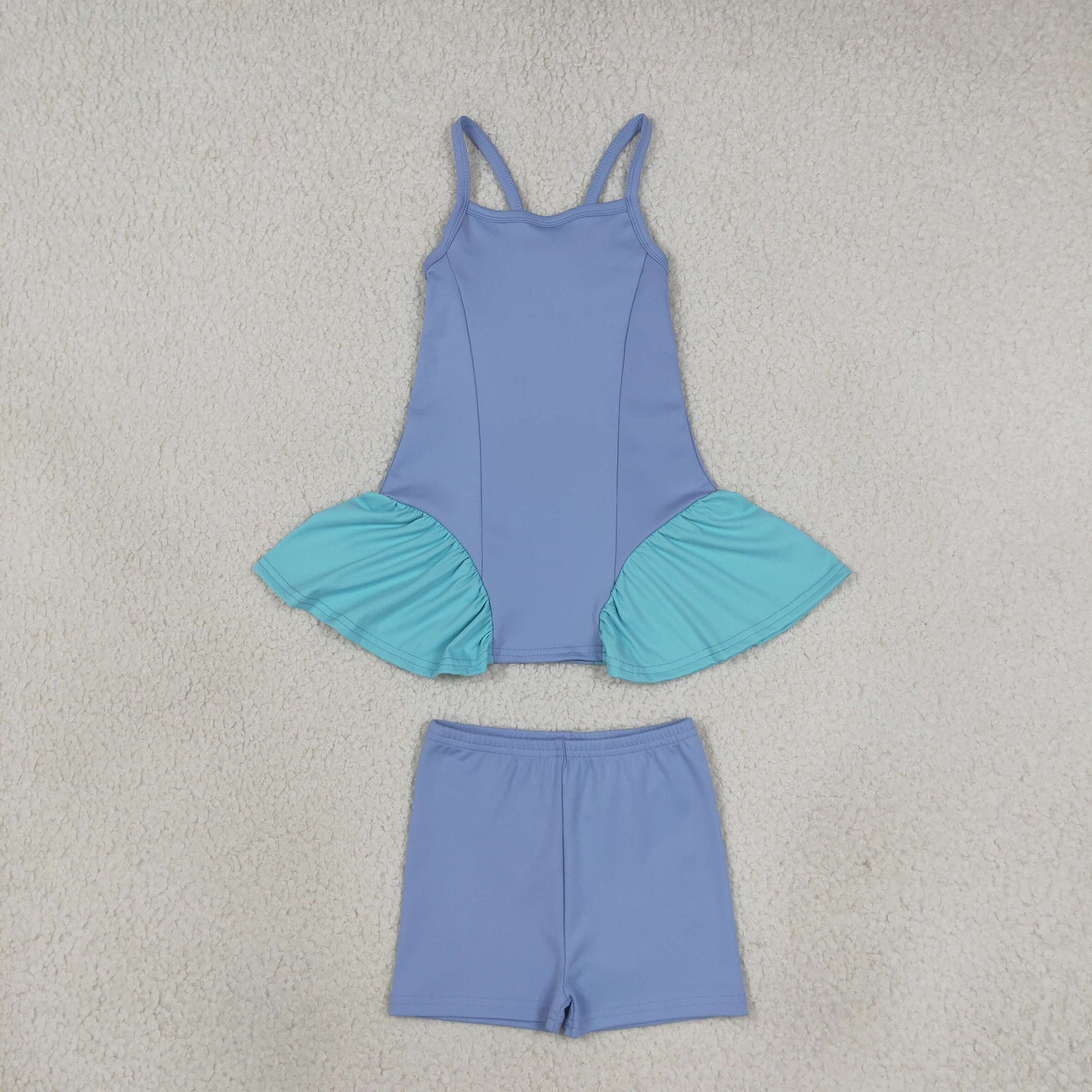 GSSO3264 Solid Color Tulle Yoga Girl's Slip Dress With Short 2 Pcs Set