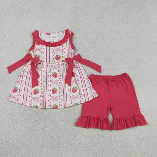 Pink bow Sleeveless strawberry Girls Set  GSSO3276