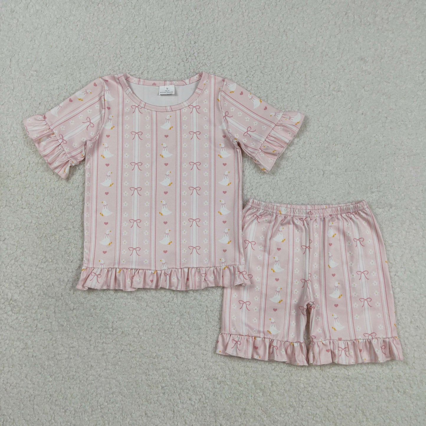 Pink bow duck short sleeves Girls set GSSO3330