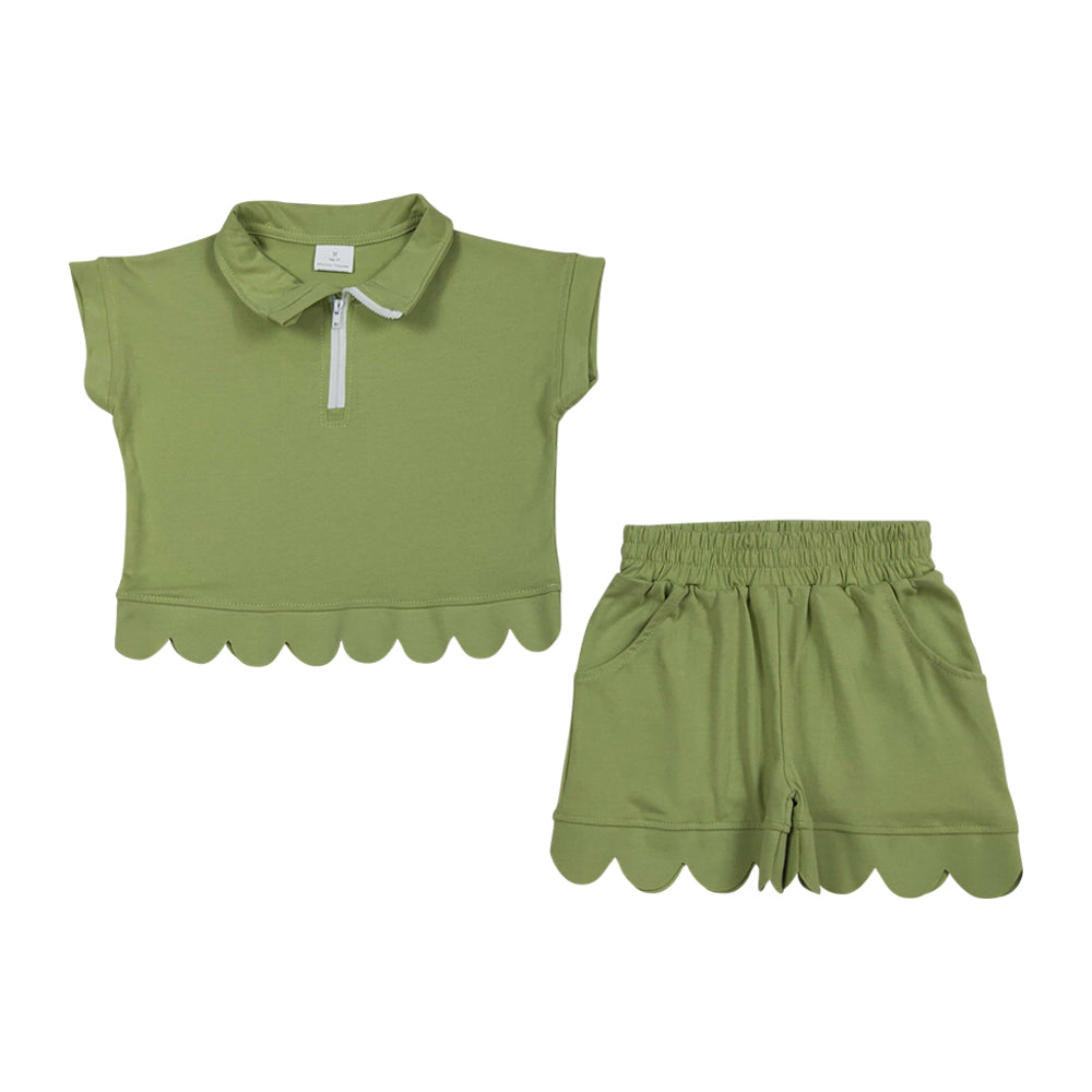 Summer Green scalloped edges sleeveless Girls Set GSSO3375