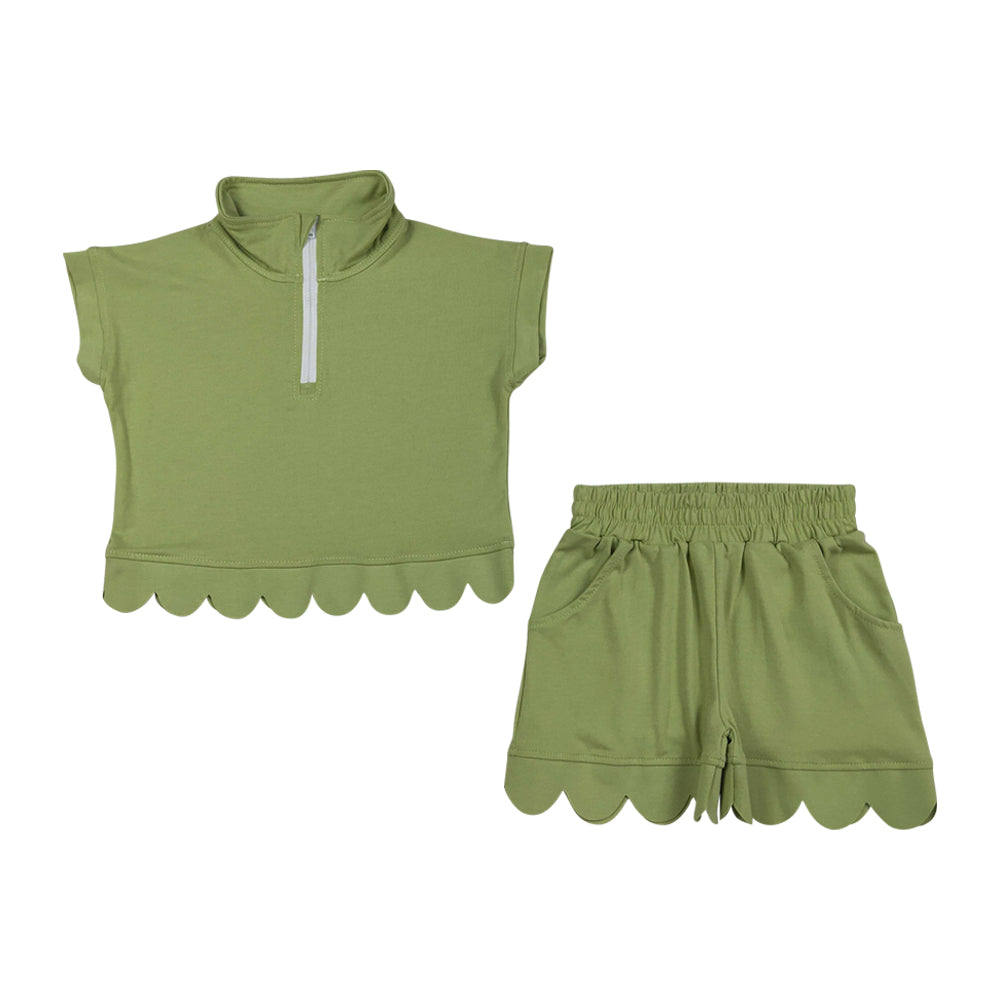 Summer Green scalloped edges sleeveless Girls Set GSSO3375