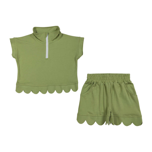 Summer Green scalloped edges sleeveless Girls Set GSSO3375