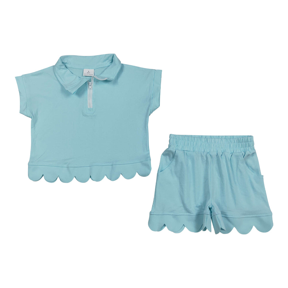 Blue scalloped edges sleeveless Girls Set GSSO3376