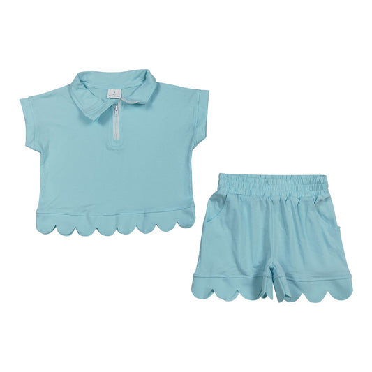 Blue scalloped edges sleeveless Girls Set GSSO3376