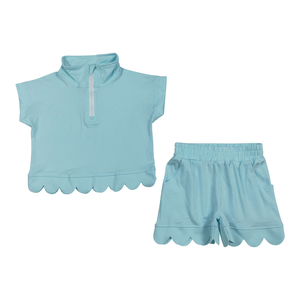 Blue scalloped edges sleeveless Girls Set GSSO3376