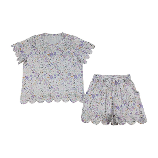 Women's flower Scalloped Short Sleeve Set GSSO3420