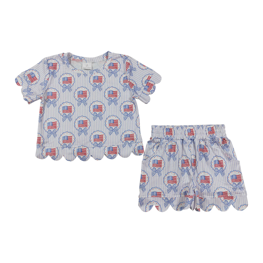 4th of July Flag scalloped edges Short Sleeve Girls Set GSSO3555