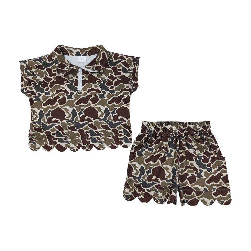 camo scalloped edges sleeveless Girls Set GSSO3569
