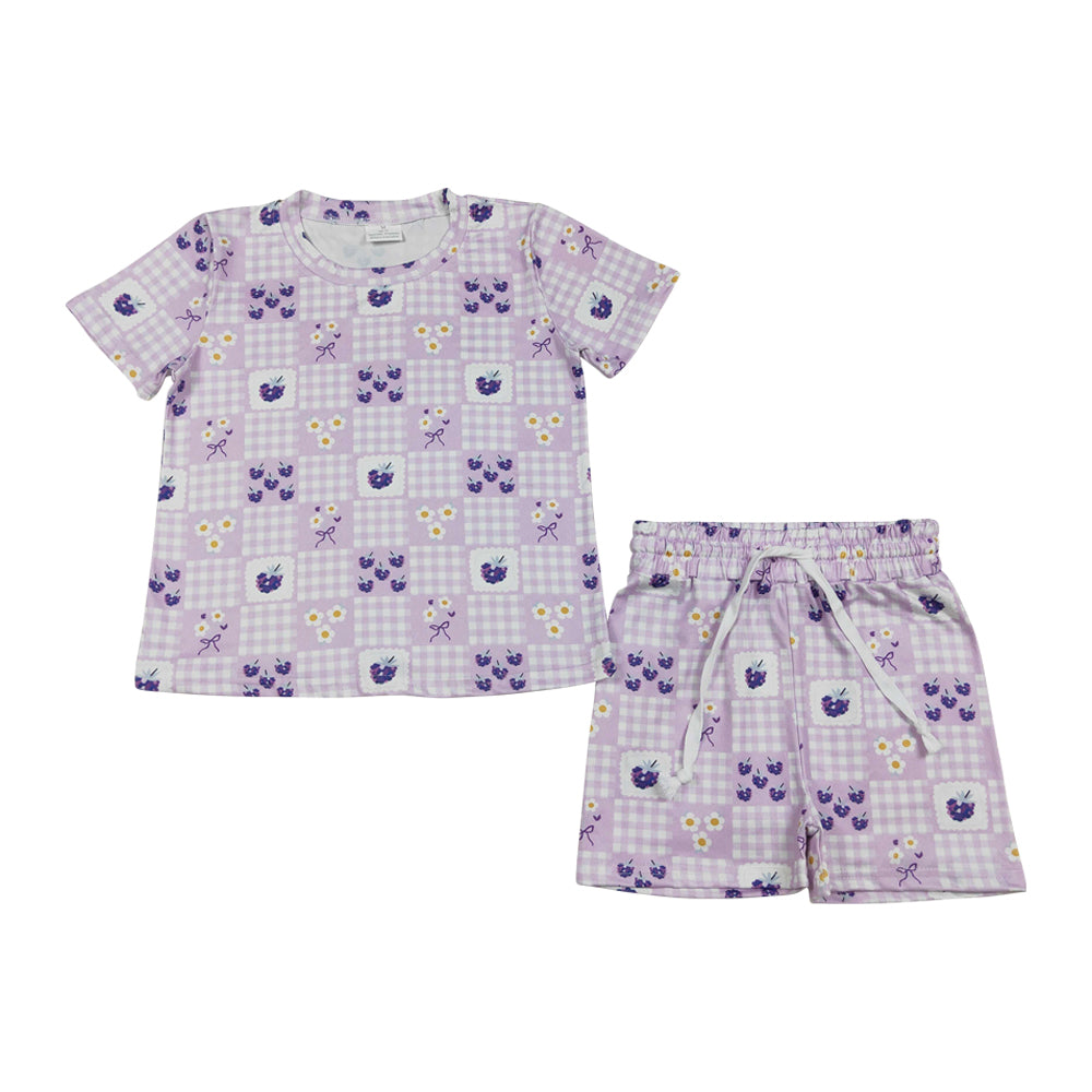Purple flower Print Short Sleeve Girls Set GSSO3647