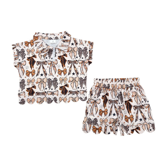 Bow scalloped edges Short Sleeve Girls Set GSSO3696