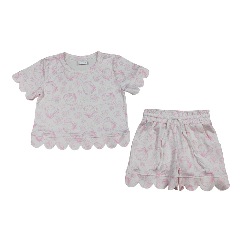 Pumpkin scalloped edges Short sleeve Girls Set GSSO3729