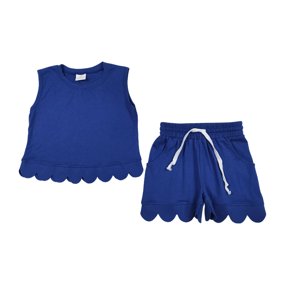Blue scalloped edges Short sleeve Girls Set GSSO3732