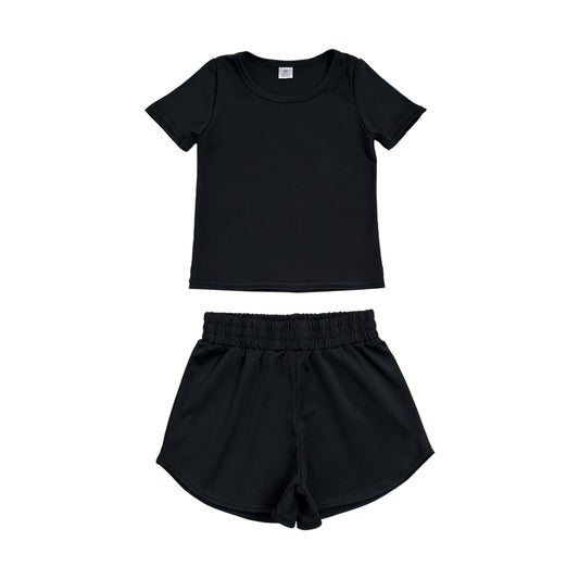 Athletic Black Short Sleeve Outfits GSSO3760