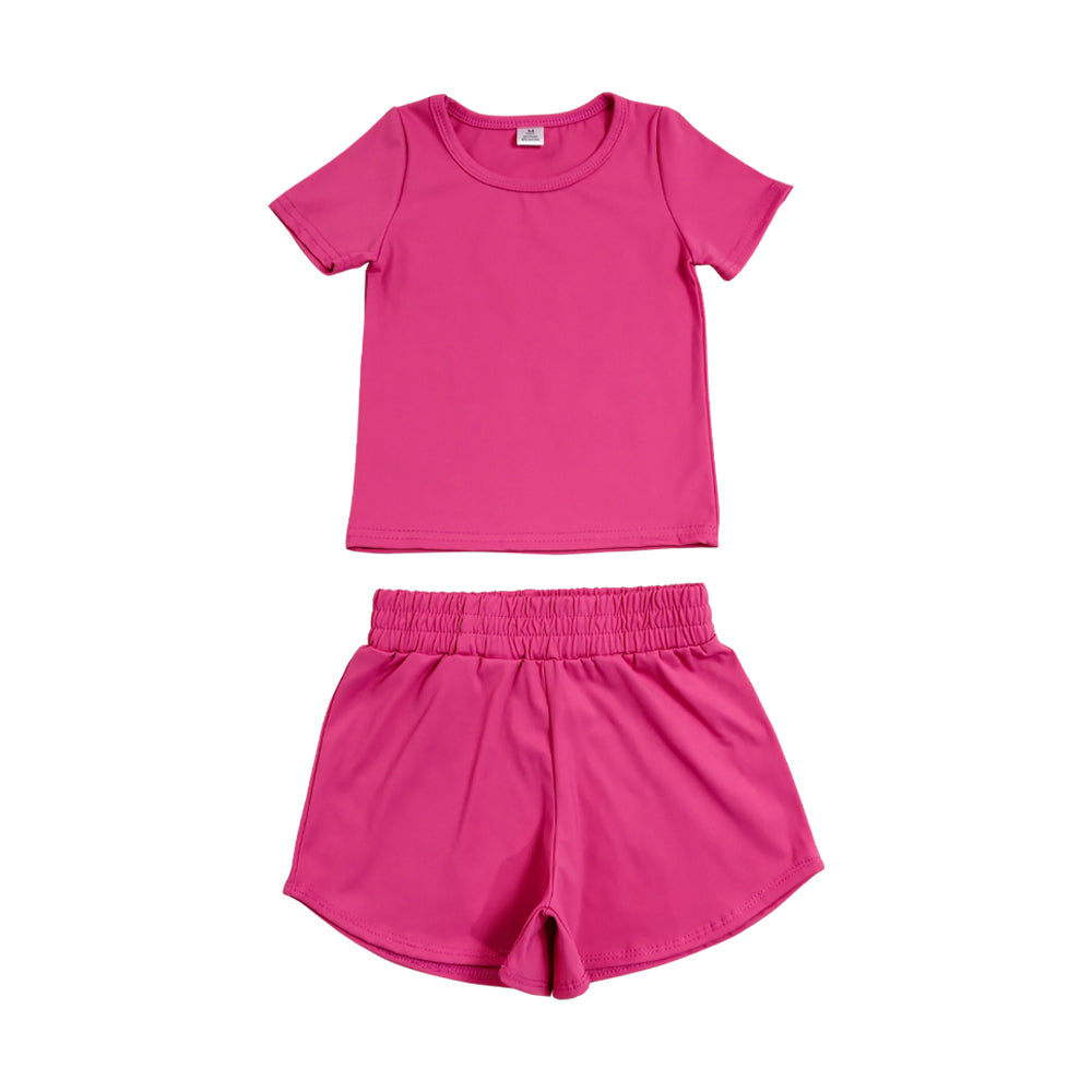 Athletic Hot Pink Short Sleeve Outfits GSSO3764