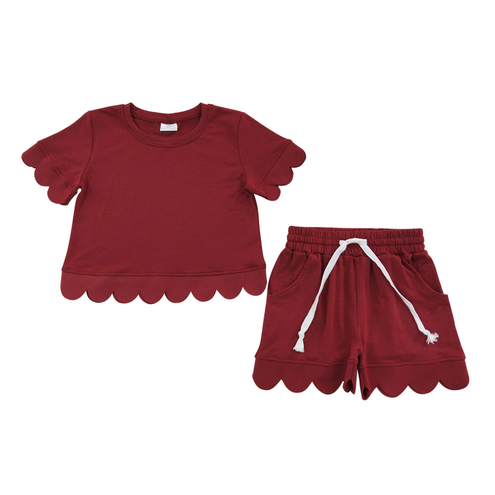 Red scalloped edges Short Sleeve Girls Set GSSO3778