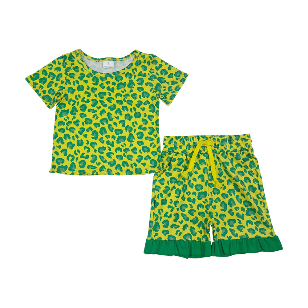 Green leopard Short Sleeve Girls Set GSSO3812