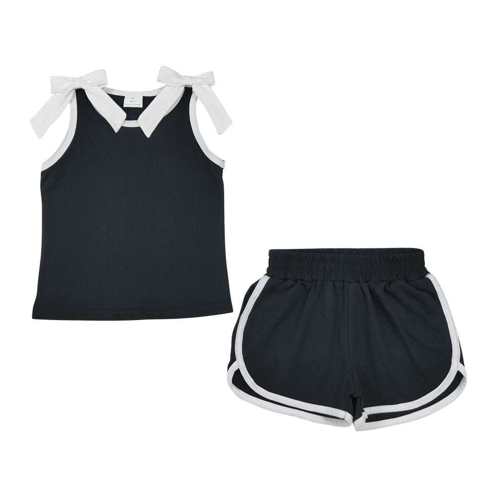 Gameday black White bow sleeveless Girls Set GSSO3817