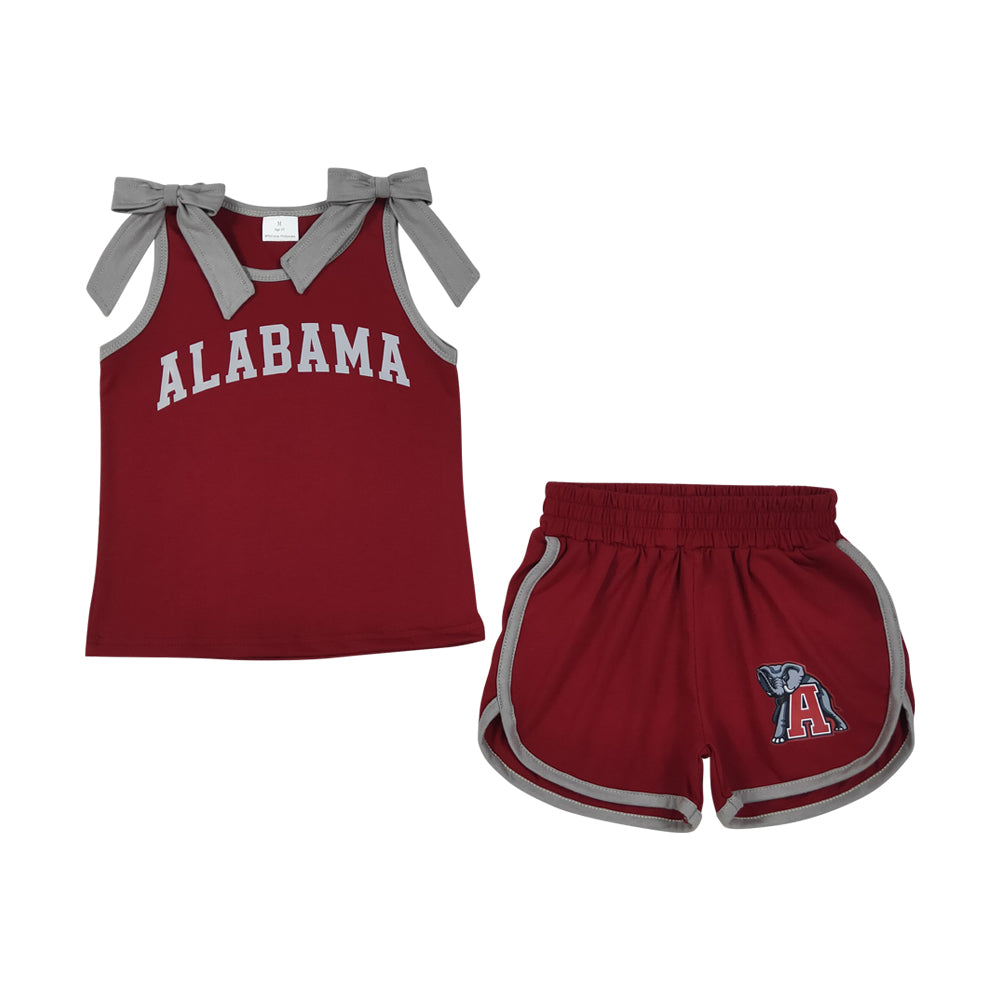 Summer burgundy sleeveless Girls Set GSSO3831