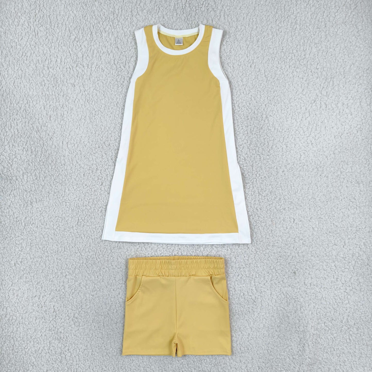 GSSO3845 Solid Color Yellow Yoga Girl's Dress Shorts Set