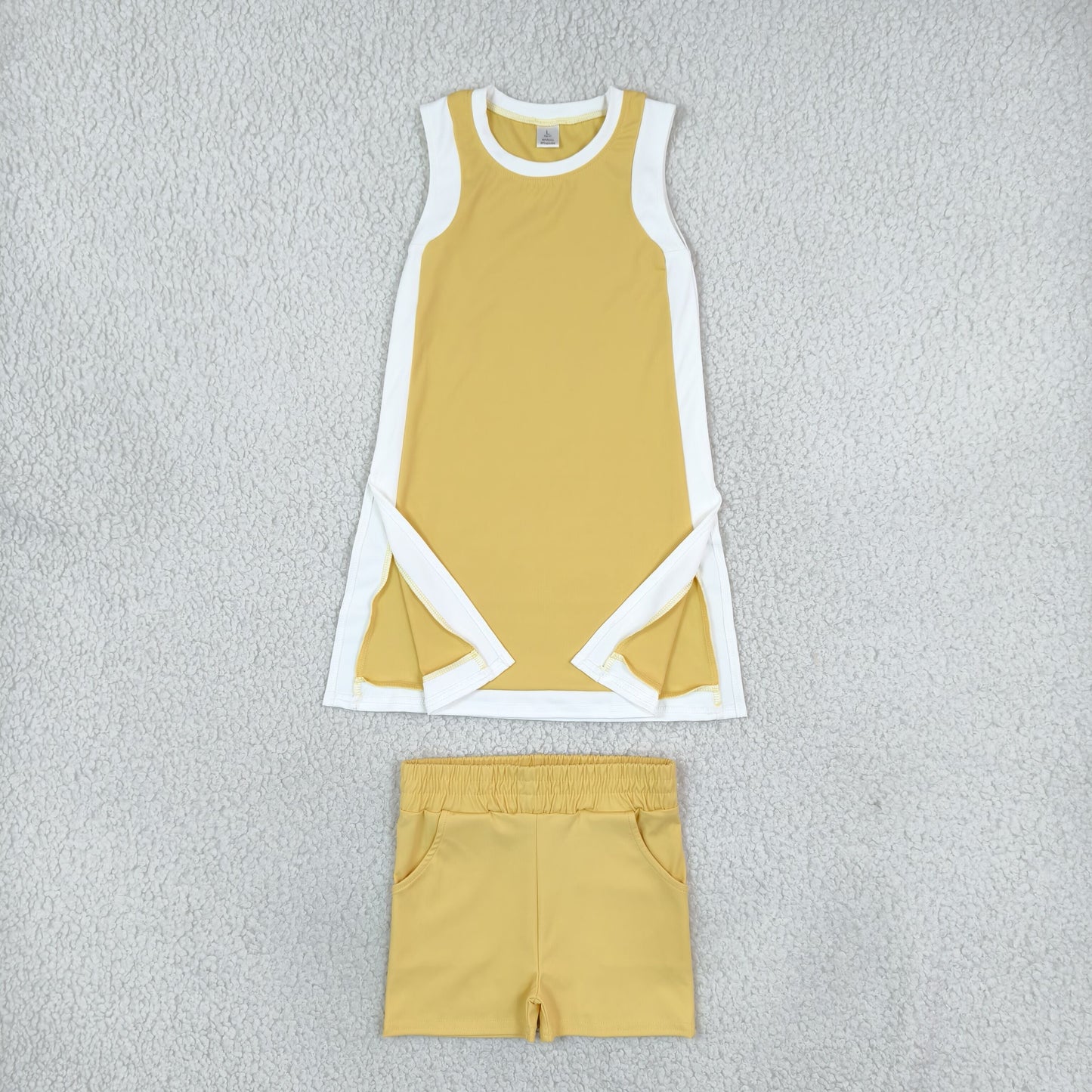 GSSO3845 Solid Color Yellow Yoga Girl's Dress Shorts Set