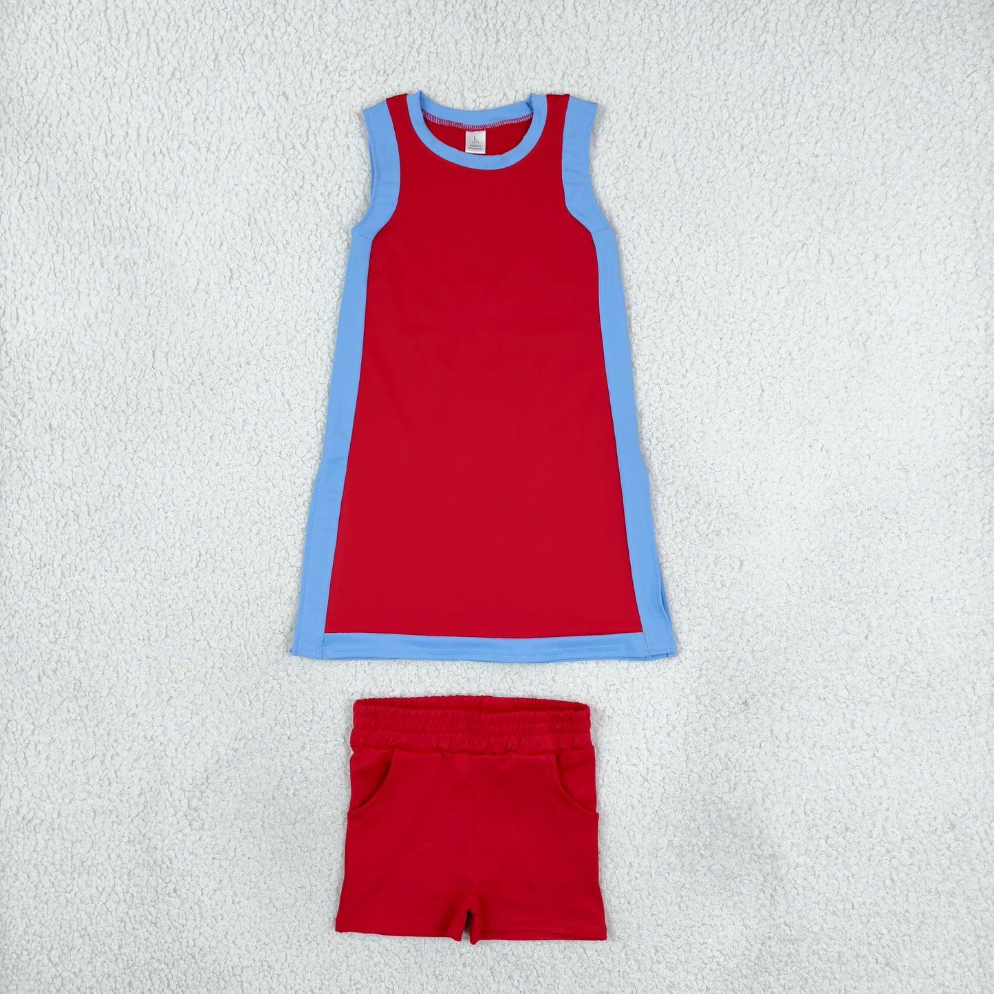 GSSO3846 Solid Color Blue Red Yoga Girl's Dress Shorts Set