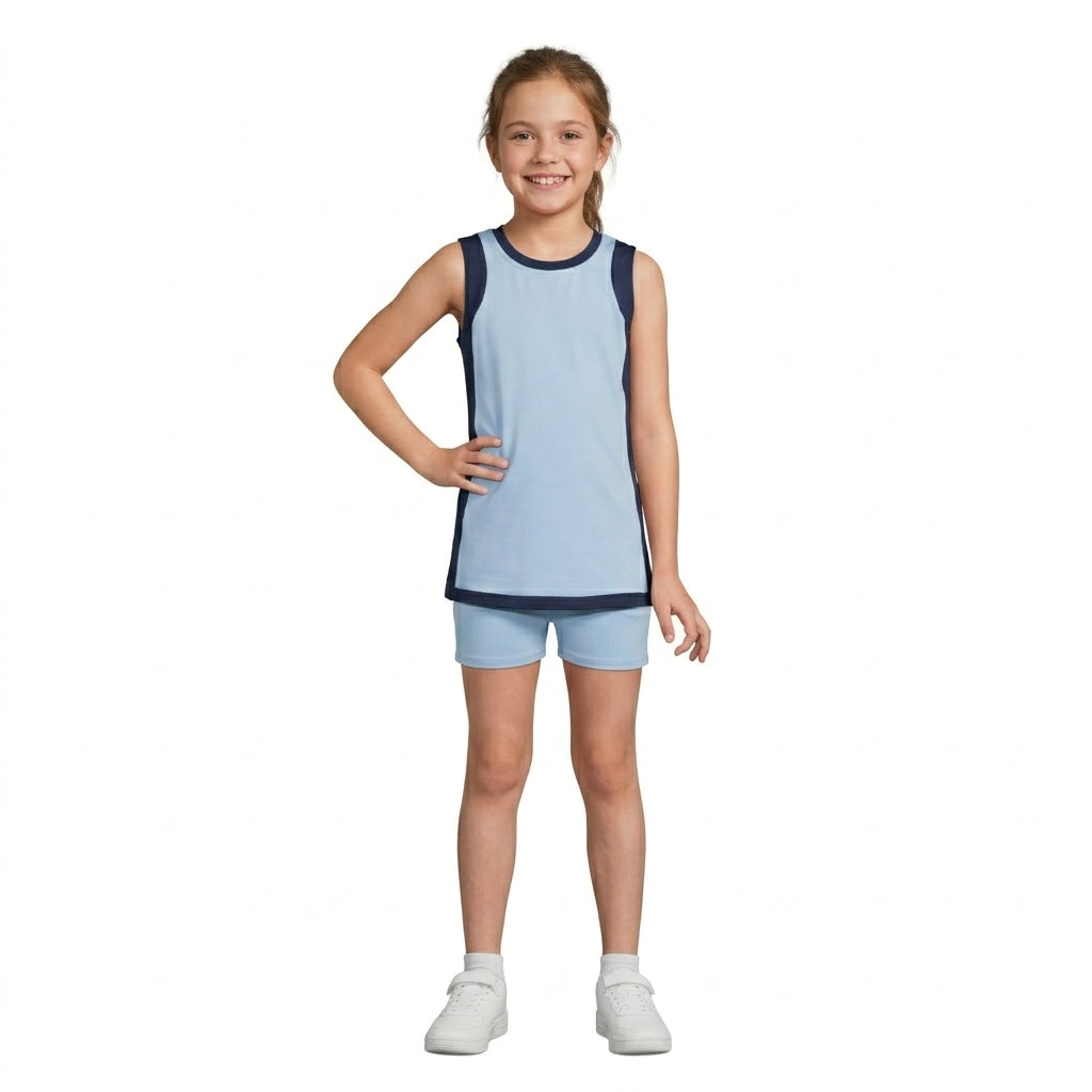 GSSO3847 Solid Color Blue Color Yoga Girl's Dress Shorts Set