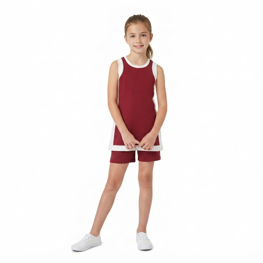 GSSO3848 Solid Color Maroon Yoga Girl's Dress Shorts Set