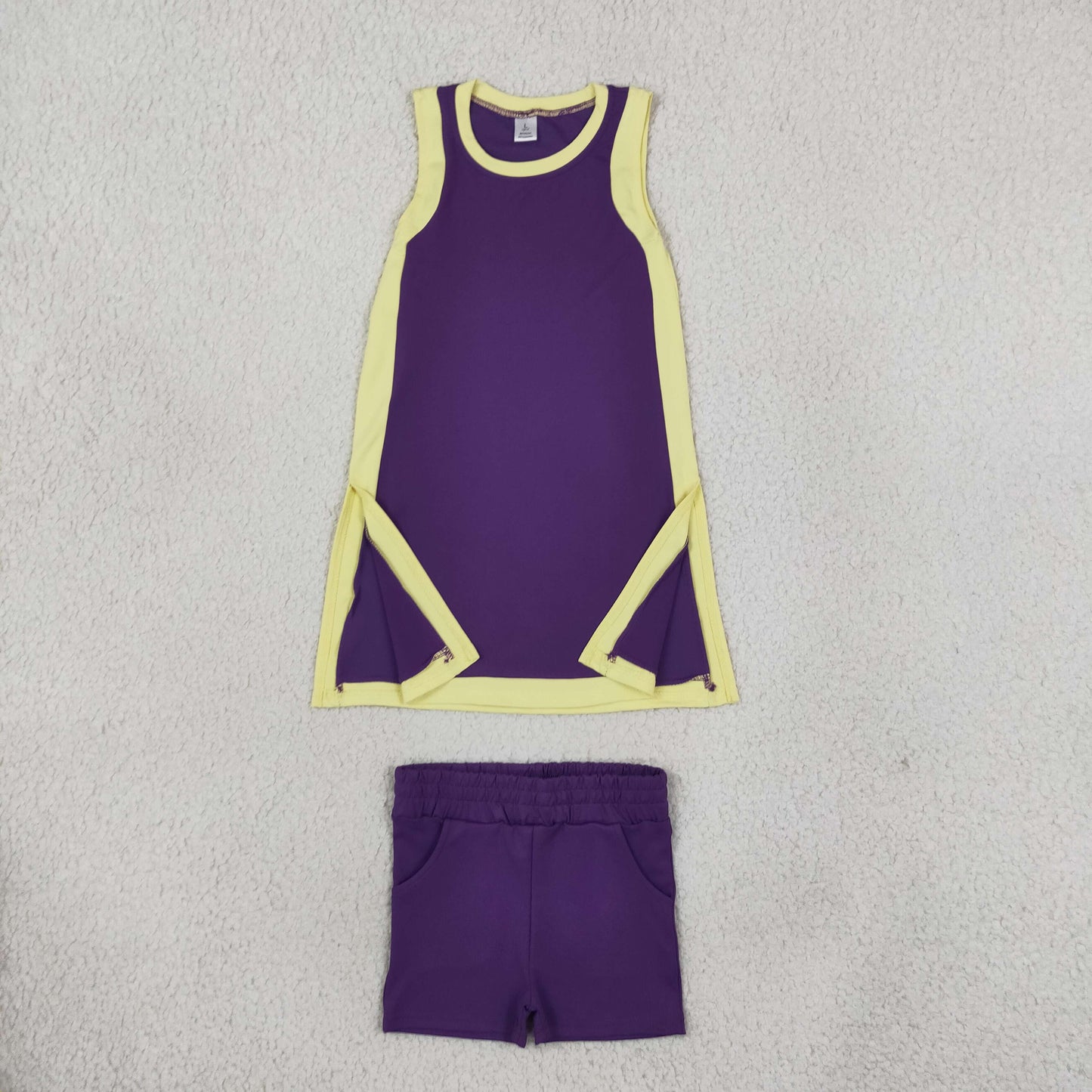 GSSO3849 Solid Color Purple Yoga Girl's Dress Shorts Set