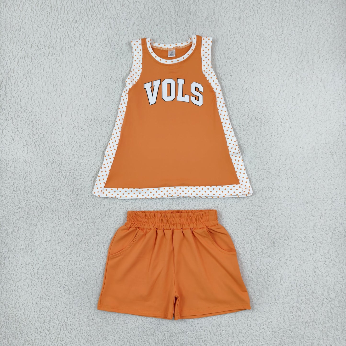 GSSO3852 Vinyl School Team Orange Yoga Girl's Dress Shorts Set