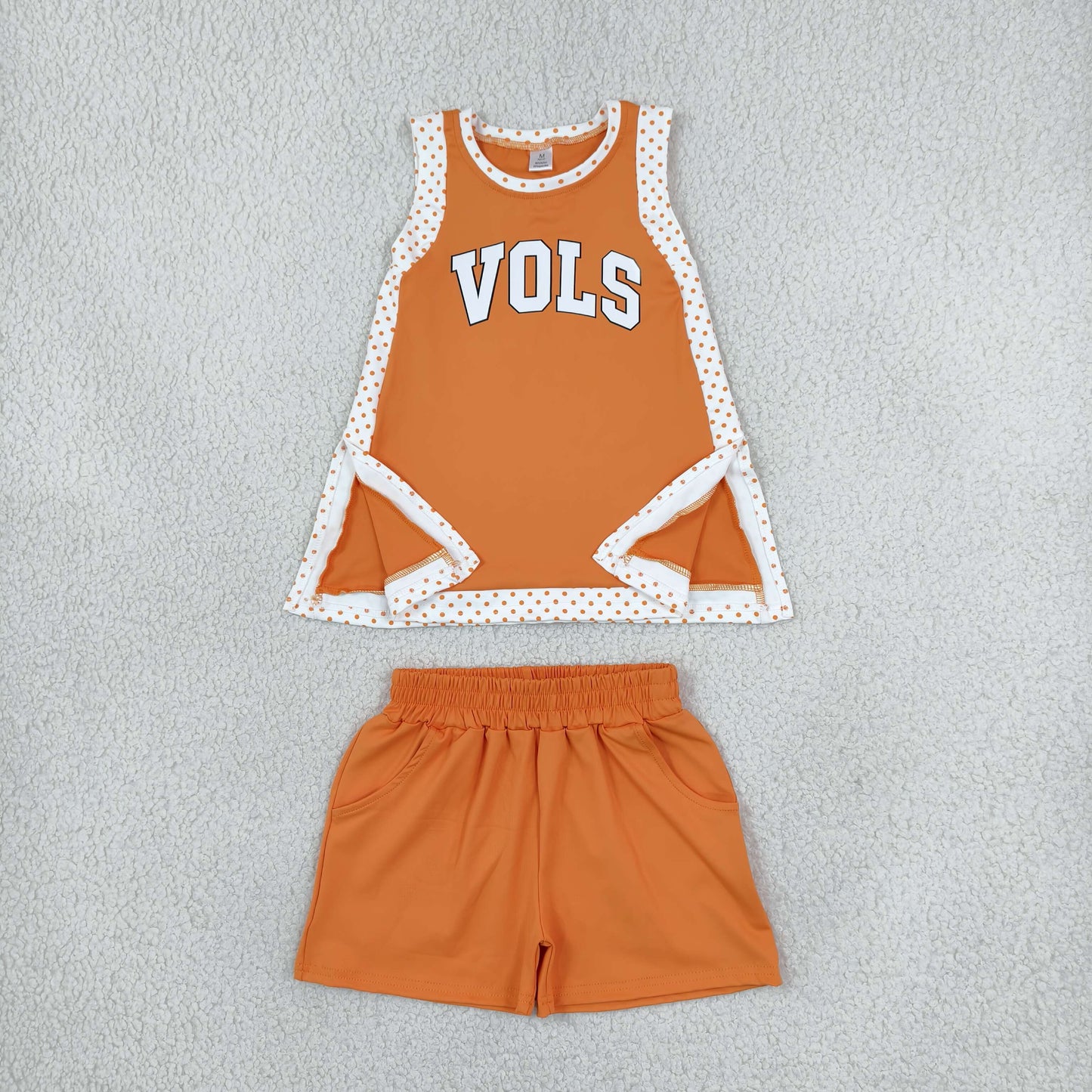 GSSO3852 Vinyl School Team Orange Yoga Girl's Dress Shorts Set