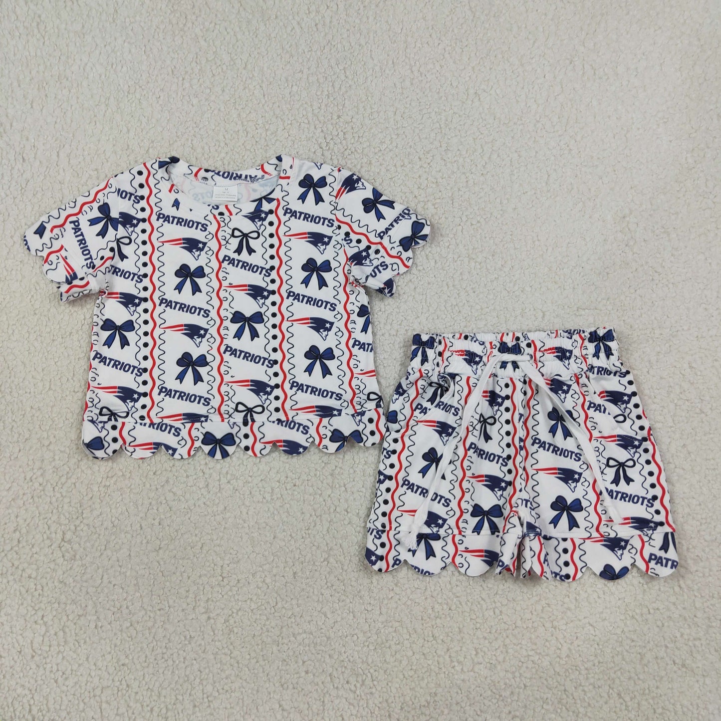 GSSO3854 School Team PATRIOTS Scallop Edge Girls Shorts Set