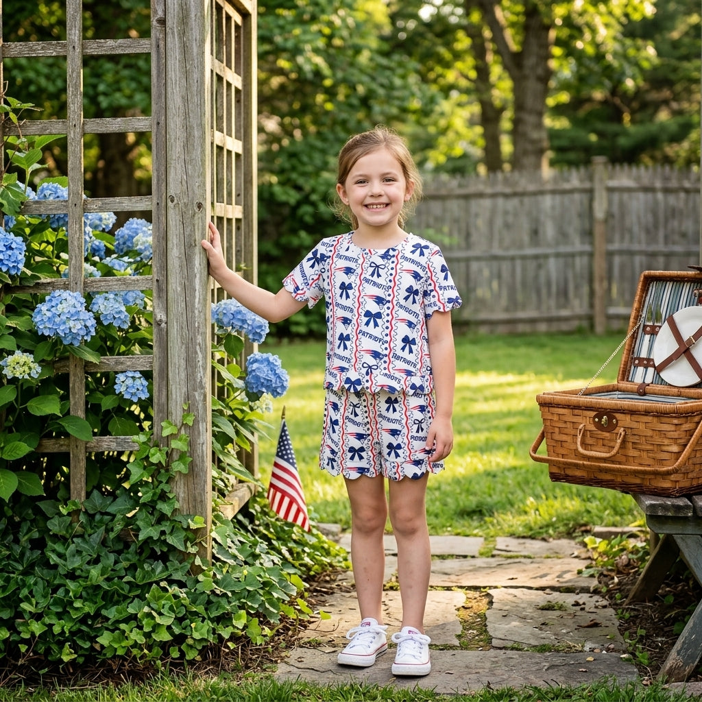 GSSO3854 School Team PATRIOTS Scallop Edge Girls Shorts Set
