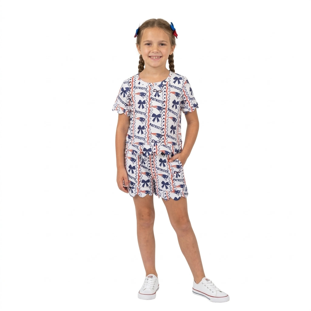 GSSO3854 School Team PATRIOTS Scallop Edge Girls Shorts Set