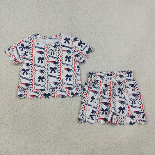GSSO3854 School Team PATRIOTS Scallop Edge Girls Shorts Set