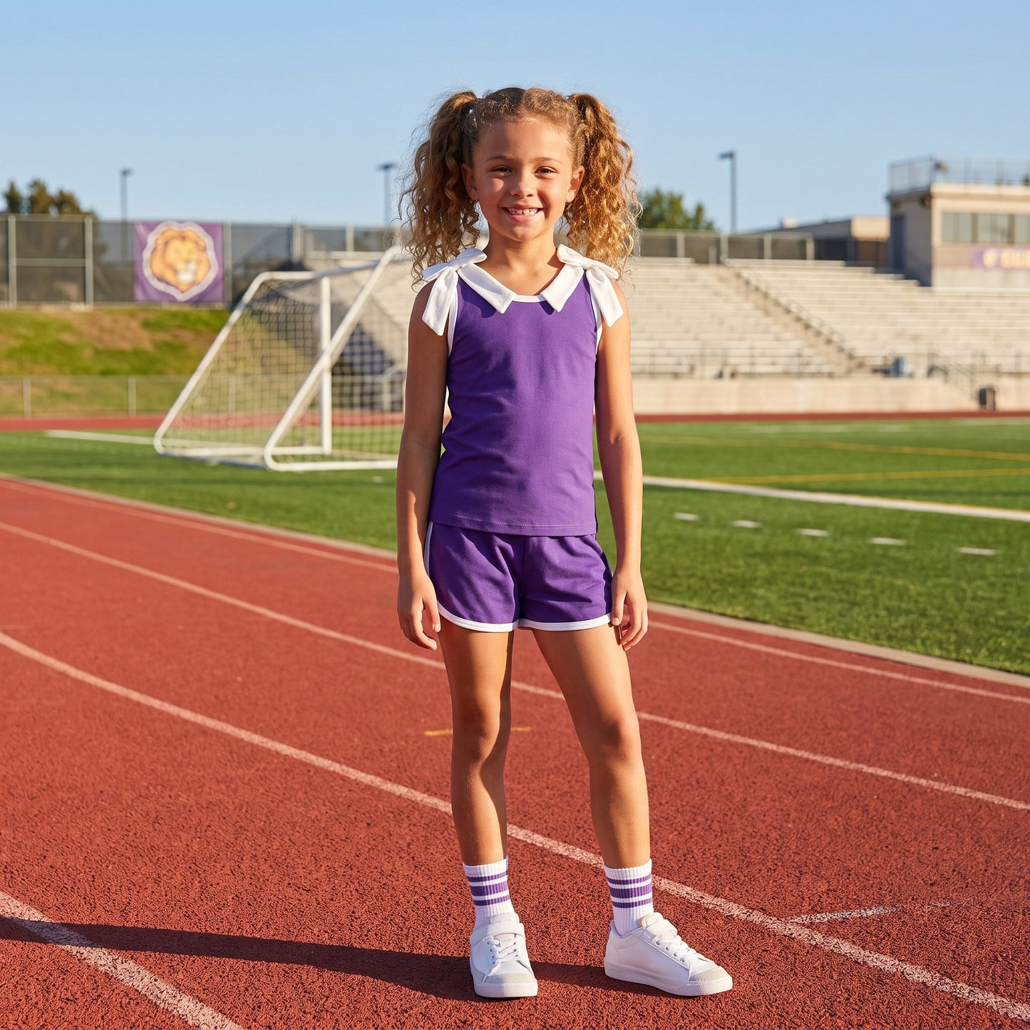 GSSO3858 Solid Color Purple White Color Bows Girls Shorts Set
