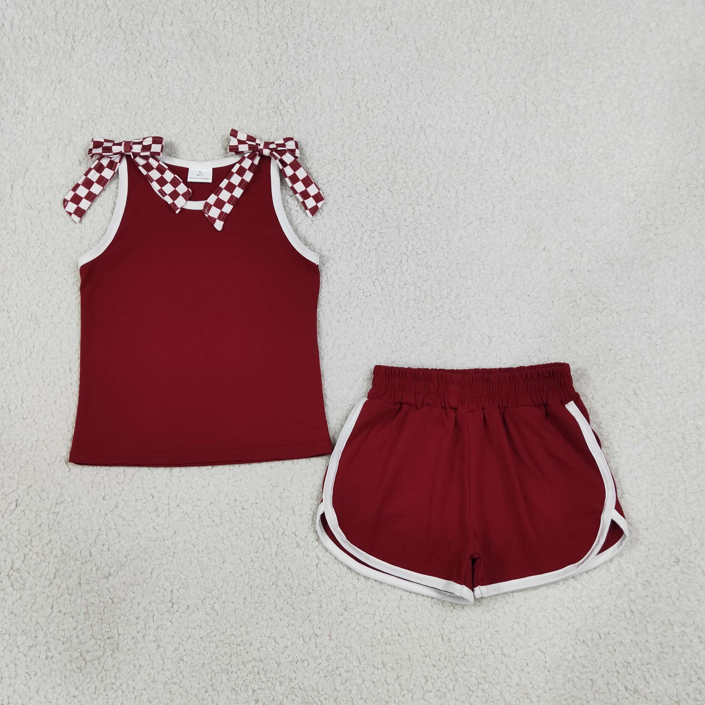 GSSO3859 Solid Color Maroon Bows Girls Shorts Set