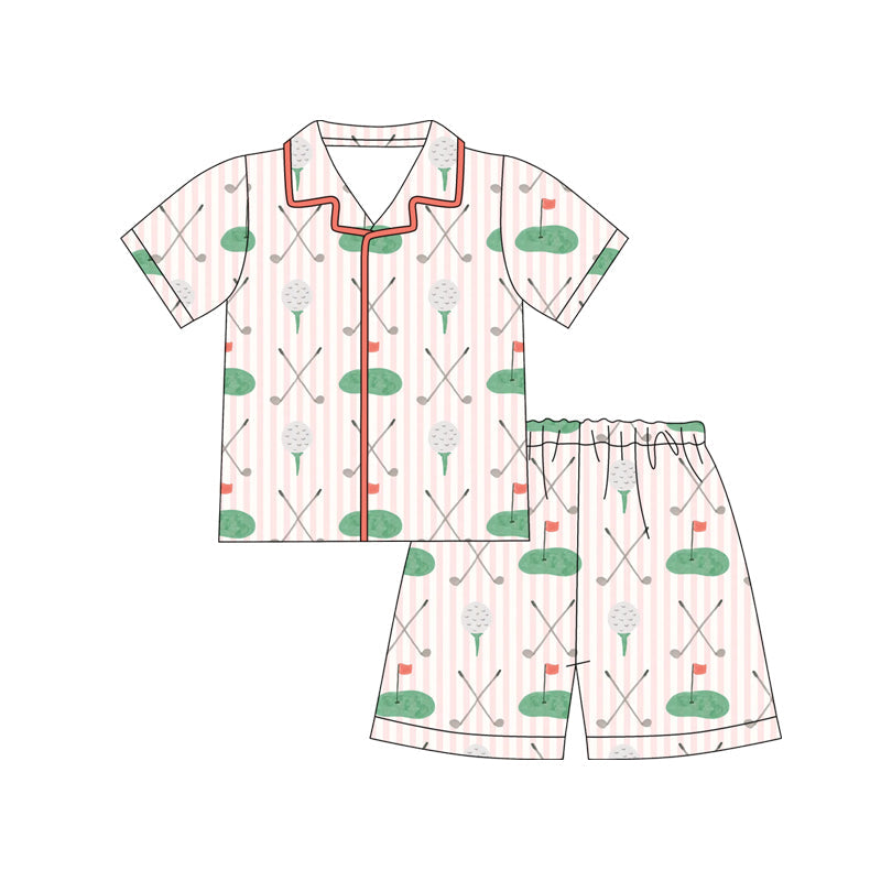 Preorder MOQ 5 pcs Each Style Golf Print Girls Shorts Pajamas Sets Kids Matching Clothes