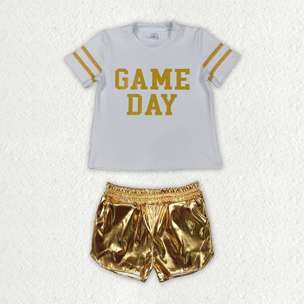 GSSO3869 Vinyl GAME DAY Golden Leather Girls Shorts Set